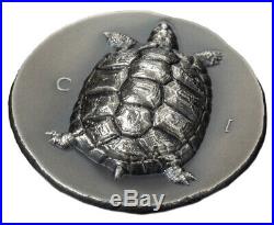 2020 Cook Islands $5 1 oz Silver Tortoise Ultra High Relief Antiqued Coin GEM BU