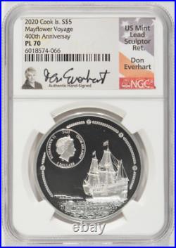 2020 Cook Islands $5 Mayflower Voyage 400th Anniversary NGC PL 70 Don Everhart