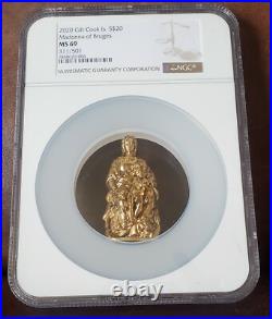 2020 NGC MS 70 COOK ISLAND 3oz Silver $20 MADONNA OF BRUGES Gilt #311/501
