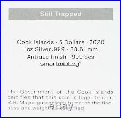 2020 Still Trapped 1 oz Silver 999 Coin Cook Islands $5 Antique Box ounce JJ212