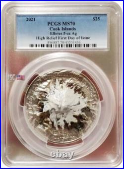 2021 $25 Cook Islands 7 Summit MOUNT ELBRUS PCGS MS70 FDOI 5 Oz Silver Coin