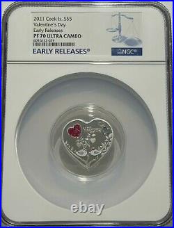 2021 $5 Cook Island Happy Valentine’s Day Silver Proof Coin Ngc Pf70 Ucam Er