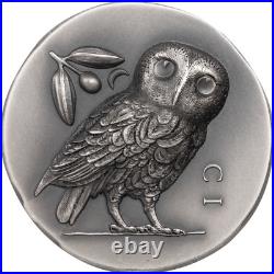 2021 $5 Cook Islands 1oz Silver Ultra High Relief Athena's Owl Antique Finish