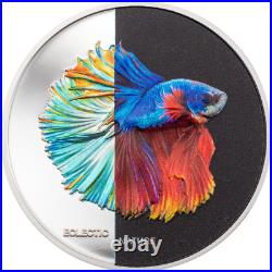 2021 $5 Cook Islands, ECLECTIC FIGHTING FISH 1oz 999 Silver Coin with Box & COA