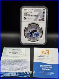 2021 $5 Cook Islands US State Animal Series Washington Orca 1oz Silver NGC MS70