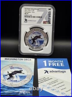 2021 $5 Cook Islands US State Animal Series Washington Orca 1oz Silver NGC MS70