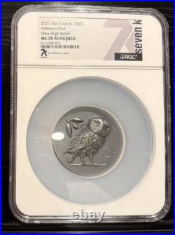 2021 5oz Cook Islands $25 Athena’s Owl Ultra High Relief MS70 Only 555 Minted