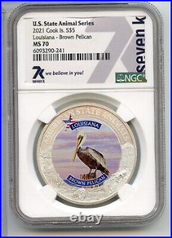 2021 Brown Pelican $5 Cook Islands NGC MS70 Coin 7K Louisiana Animal CA442