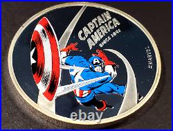 2021 COOK ISLANDS CAPTAIN AMERICA COLORIZED 1oz FINE SILVER MARVEL COIN With BOX