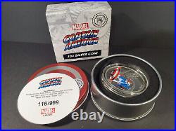 2021 COOK ISLANDS CAPTAIN AMERICA COLORIZED 1oz FINE SILVER MARVEL COIN With BOX