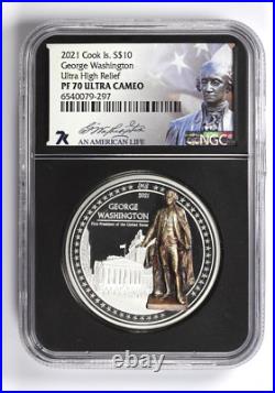 2021 Cook Islands $10 George Washington Silver Coin Proof NGC PF70 UCAM