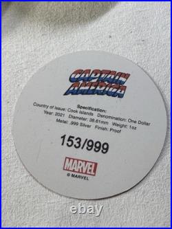 2021 Cook Islands $1 Captain America Colorized Proof Silver Coin