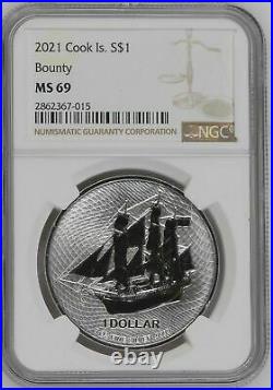 2021 Cook Islands 1 Oz $1 Bounty High Seas Ngc Ms69.999 Silver Coin