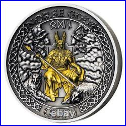 2021 Cook Islands 2 oz Norse Gods Odin High Relief Gold Plated Silver Coin