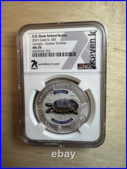 2021 Cook Islands $5 Georgia Gopher Tortoise MS70 U. S. State Animal Series 1oz