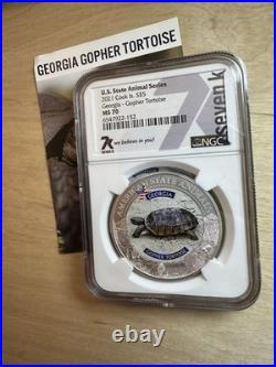 2021 Cook Islands $5 Georgia Gopher Tortoise MS70 U. S. State Animal Series 1oz