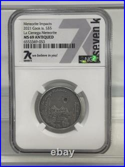 2021 Cook Islands $5 La Cienega Meteorite NGC MS69 Antiqued