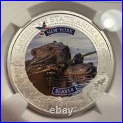 2021 Cook Islands $5 New York Beaver Silver Coin NGC MS 70. RARE 1223-17