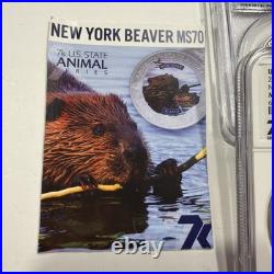 2021 Cook Islands $5 New York Beaver Silver Coin NGC MS 70. RARE 1223-17
