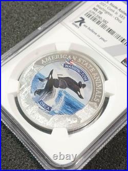 2021 Cook Islands $5 Silver Coin WA Orca American State Animal MS70