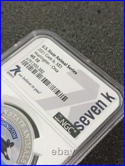 2021 Cook Islands $5 Silver Coin WA Orca American State Animal MS70