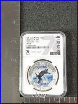 2021 Cook Islands $5 Silver Coin WA Orca American State Animal MS70