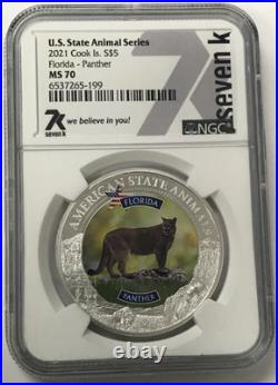 2021 Cook Islands $5 U. S. State Animal Series Florida Panther NGC MS70