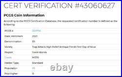 2021 Cook Islands 5 dollars Trap Attack PCGS MS70 Antique High Relief FDOI CIT 2021 Cook Islands 5 dollars Trap Attack PCGS MS70 Antique High Relief FDOI CIT