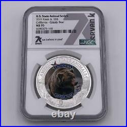 2021 Cook Islands California Bear MS-70 American State Animals 1oz Silver Coin