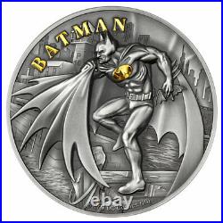 2021 Cook Islands DC Comics Batman 2 oz Silver Antiqued $10 Coin GEM BU