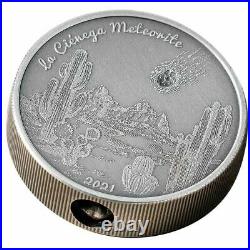 2021 Cook Islands La Cienega Meteorite 1 oz. 999 Silver Coin withReal Meteor Inlay