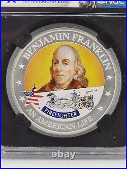 2021 Cook Islands Life of Franklin Firefighter Silver Coin NGC MS70 7K Metals