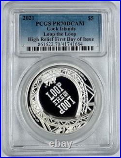 2021 Cook Islands Loop the Loop High Relief 1 Oz Silver Coin PCGS PR70DCAM FDOI