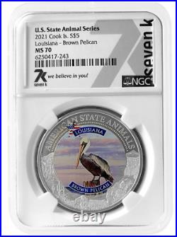 2021 Cook Islands Louisiana Brown Pelican Ngc Ms70 American State Animals 1 Oz S