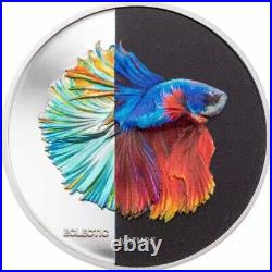 2021 Cook Islands Multicolored fighting fish silver coin Eclectic Nature-fightin