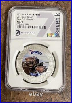 2021 Cook Islands New York Beaver Ngc Ms70 Us State Animal Series 1 Oz Silver