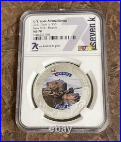 2021 Cook Islands New York Beaver Ngc Ms70 Us State Animal Series 1 Oz Silver