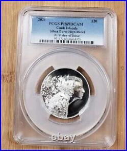 2021 Cook Islands Silver Burst 3 oz. Silver Proof Coin PCGS PR69DCAM FDOI