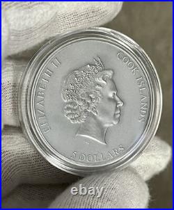 2021 Cook Islands Trap Attack 1 oz Silver Antiqued Coin High Relief