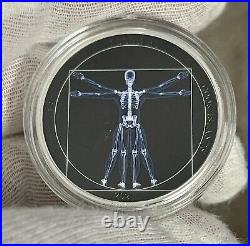 2021 Cook Islands Vitruvian Man X-Ray 1 oz Silver Proof Coin Ultra High Relief
