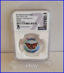 2021 Cook Islands silver 1oz 999 NGC MS70 7K label $5 Montana Mourning Cloak