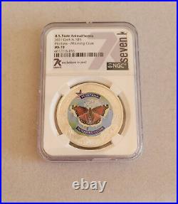 2021 Cook Islands silver 1oz 999 NGC MS70 7K label $5 Montana Mourning Cloak