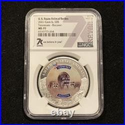 2021 Tennessee Raccoon 1oz Silver Cook Islands $5 NGC MS70 Colorized Coin