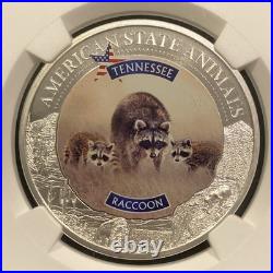 2021 Tennessee Raccoon 1oz Silver Cook Islands $5 NGC MS70 Colorized Coin