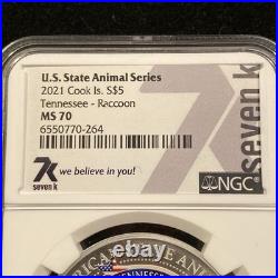 2021 Tennessee Raccoon 1oz Silver Cook Islands $5 NGC MS70 Colorized Coin