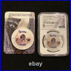 2021 Tennessee Raccoon 1oz Silver Cook Islands $5 NGC MS70 Colorized Coin