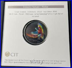 2022 1 Oz 999 Fine Silver CIT Cook Islands Eclectic Nature- Roller High Relief