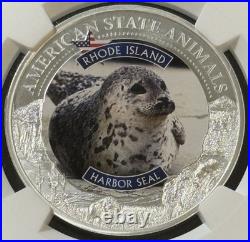 2022 1 Oz. 999 Silver Cook Islands Rhode Island Harbor Seal State Animals MS 70