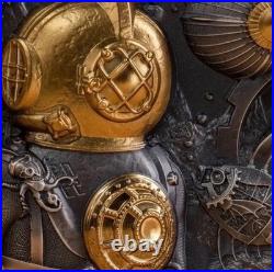 2022 $20 Cook Islands Steampunk NAUTILUS Gilded Antique Finish 3 Oz Silver Coin