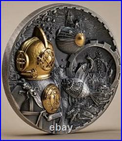 2022 $20 Cook Islands Steampunk NAUTILUS Gilded Antique Finish 3 Oz Silver Coin